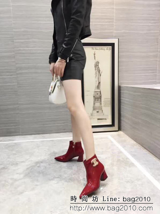 CHANEL香奈兒 代購正品 羊皮拼色中跟短靴 2018新款短筒女靴 QZS2427
